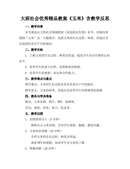 大班社会优秀精品教案《玉米》含教学反思