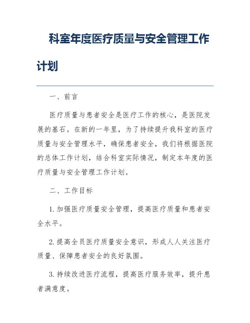 科室年度医疗质量与安全管理工作计划