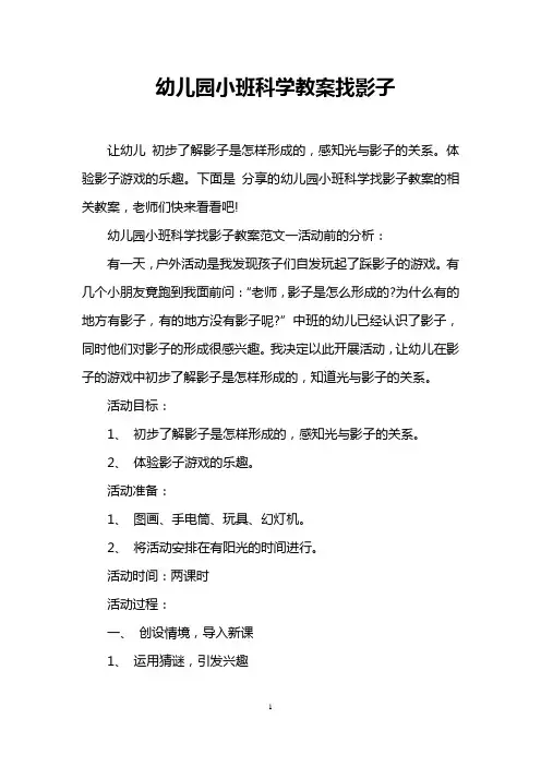 幼儿园小班科学教案找影子