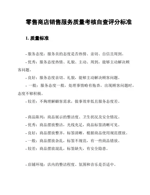 零售商店销售服务质量考核自查评分标准