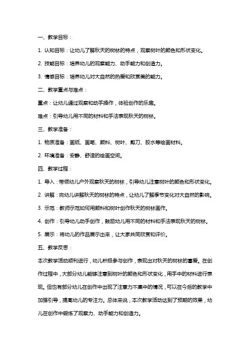 幼儿园大班美术教案《秋天的树林》含反思