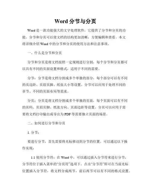 Word分节与分页