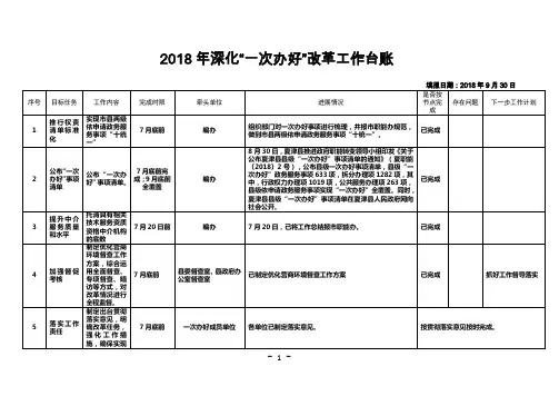 深化“一次办好”改革工作台账【模板】
