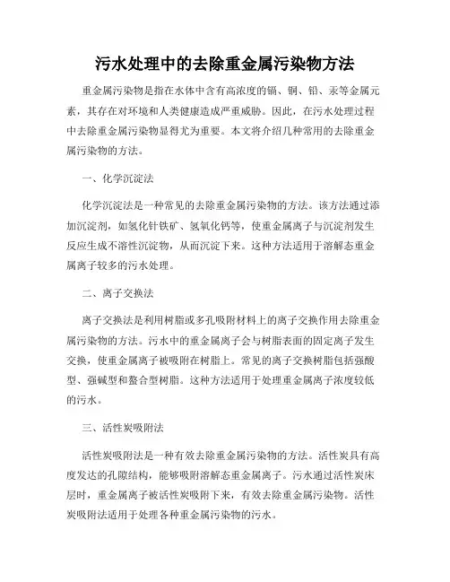污水处理中的去除重金属污染物方法