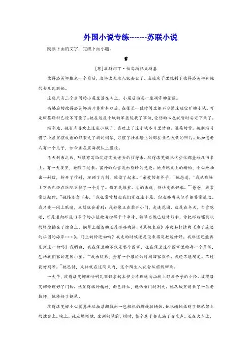 2024届高考语文复习：外国小说专练——苏联小说(含解析)