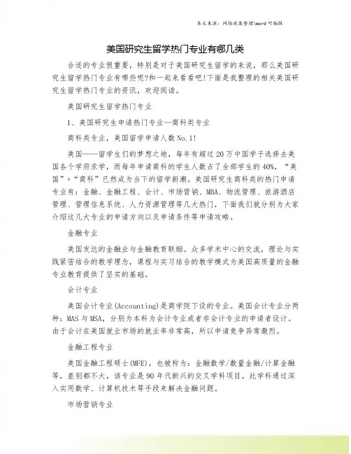 美国研究生留学热门专业有哪几类