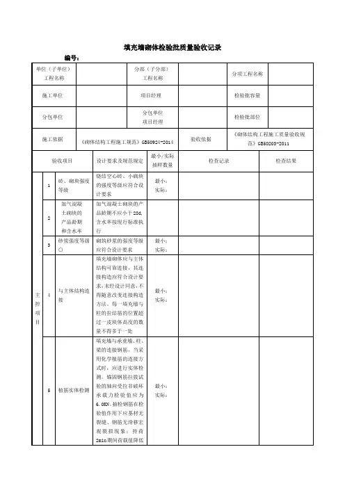 填充墙砌体检验批质量验收记录