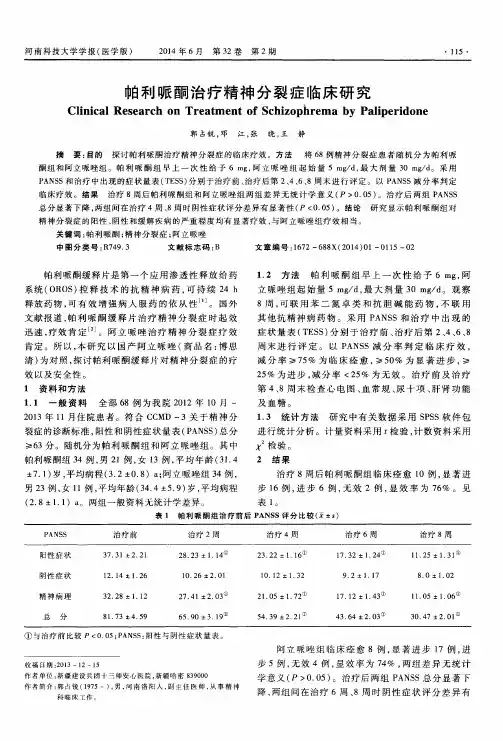 帕利哌酮治疗精神分裂症临床研究