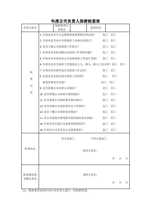 年度公司负责人保密检查表