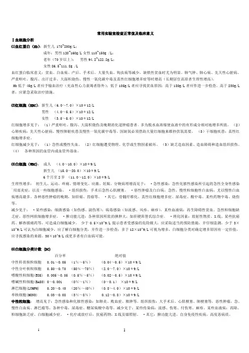 常用实验室检查正常值及临床意义-打印版,职业中药药师