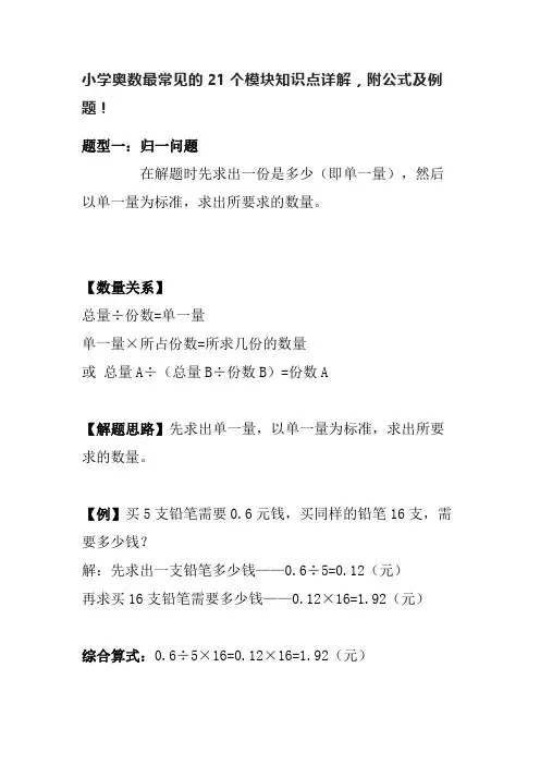小学奥数最常见的21个模块知识点详解,附公式及例题!