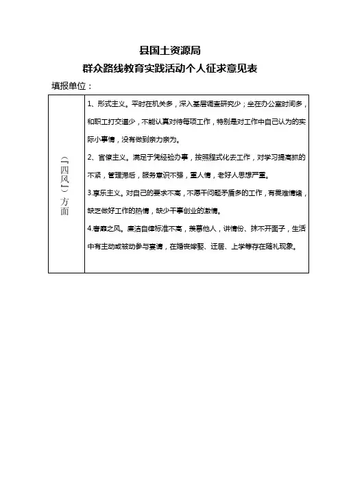 国土资源局群众路线教育活动个人征求意见表