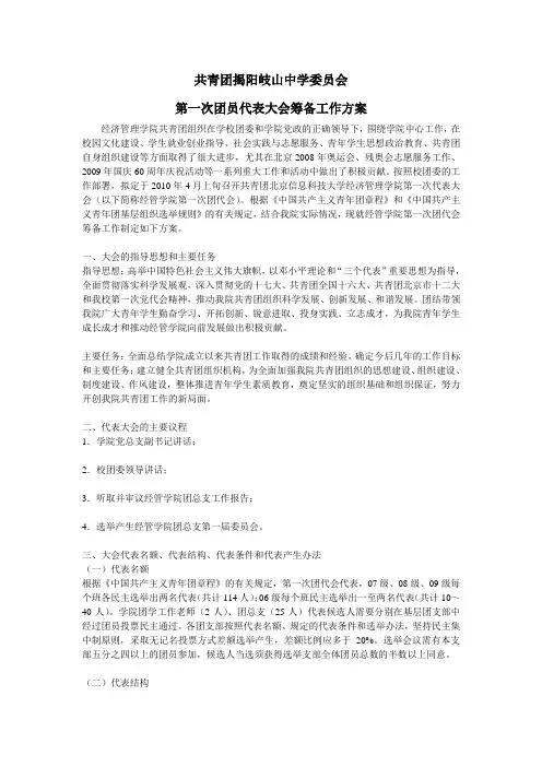 第一次团员代表大会筹备工作方案