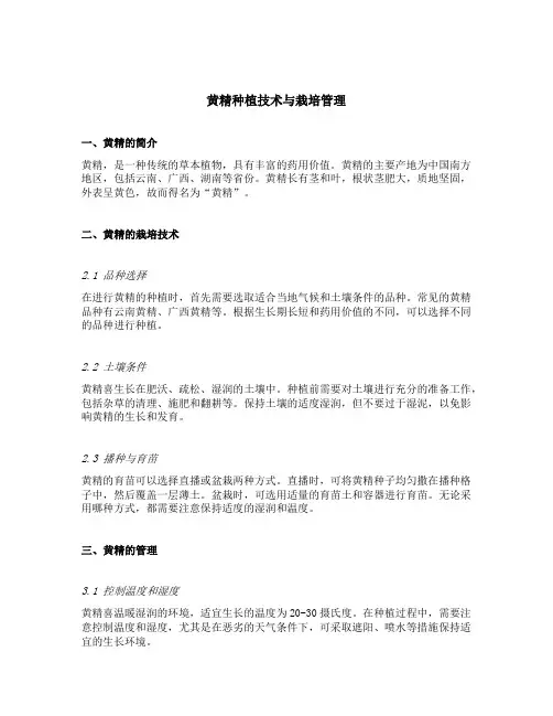 黄精种植技术与栽培管理