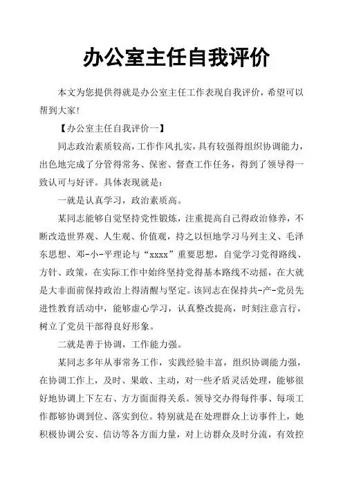 办公室主任自我评价