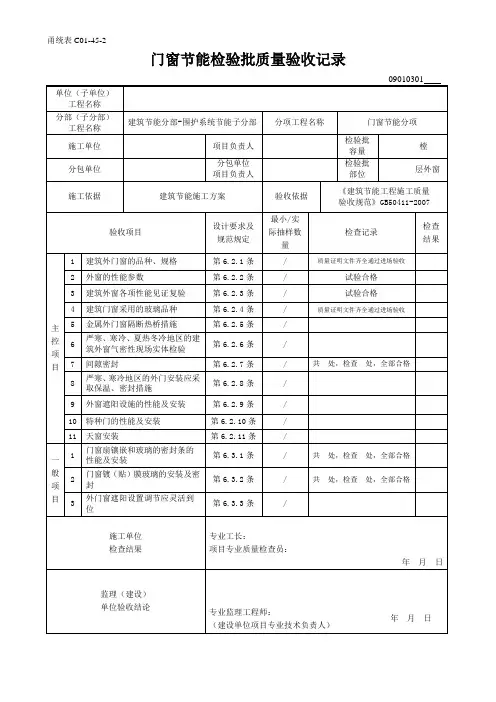 甬统表C01-45-2门窗节能检验批质量验收记录2版