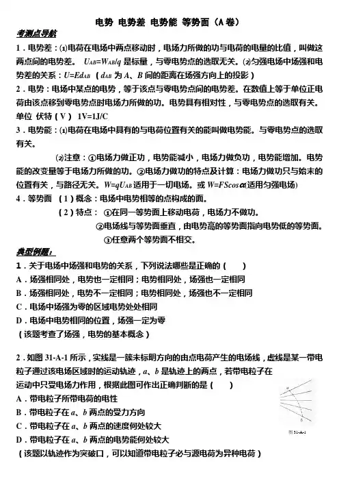 电势电势差势能等势面