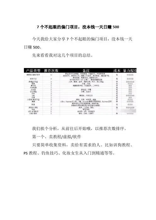 7个不起眼的偏门项目,没本钱一天日赚500