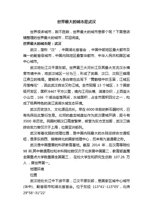 世界最大的城市是武汉