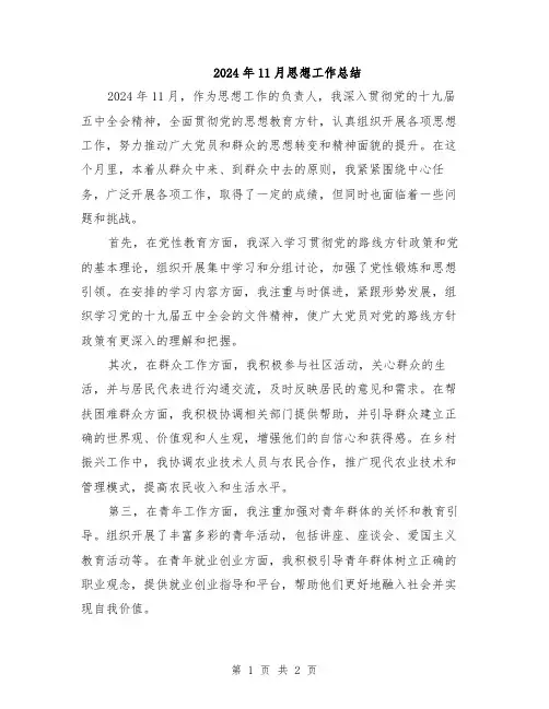 2024年11月思想工作总结