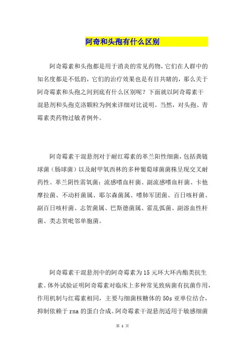 阿奇和头孢有什么区别