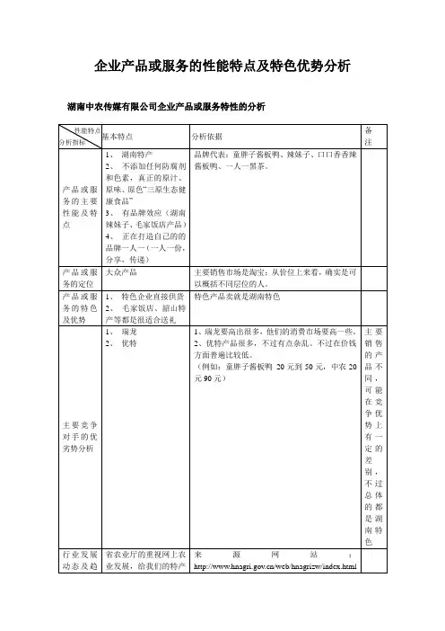 企业产品或服务的性能特点及特色优势分析