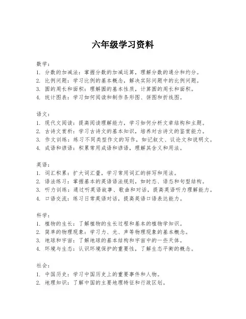 六年级学习资料