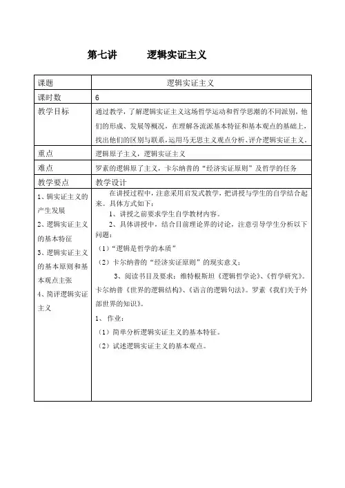 第七讲   逻辑实证主义