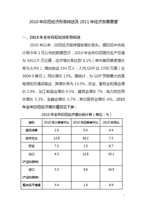 2010年印尼经济形势综述及2011年经济发展展望