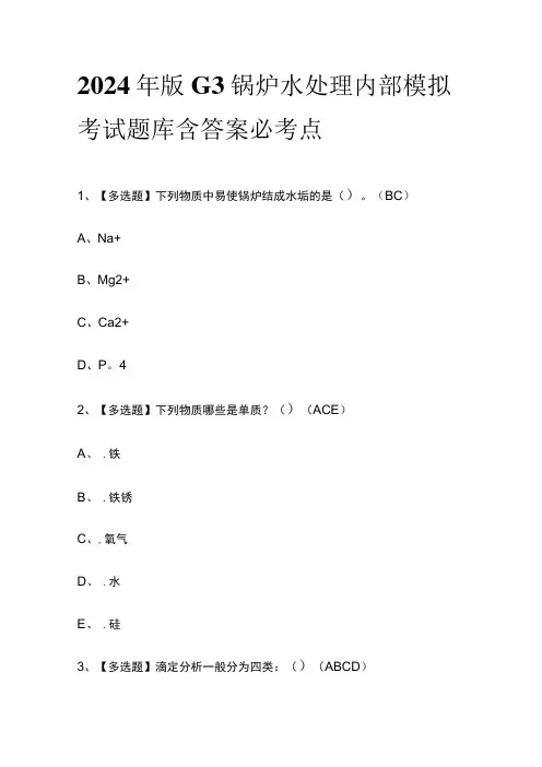 2024年版G3锅炉水处理内部模拟考试题库含答案必考点