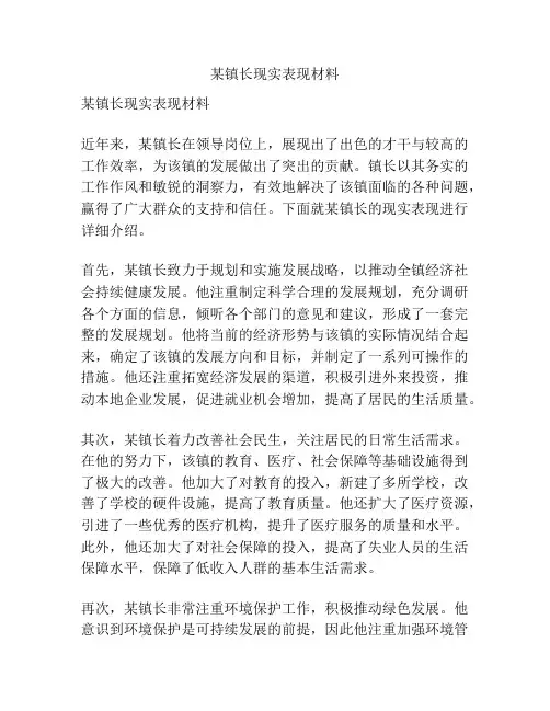某镇长现实表现材料
