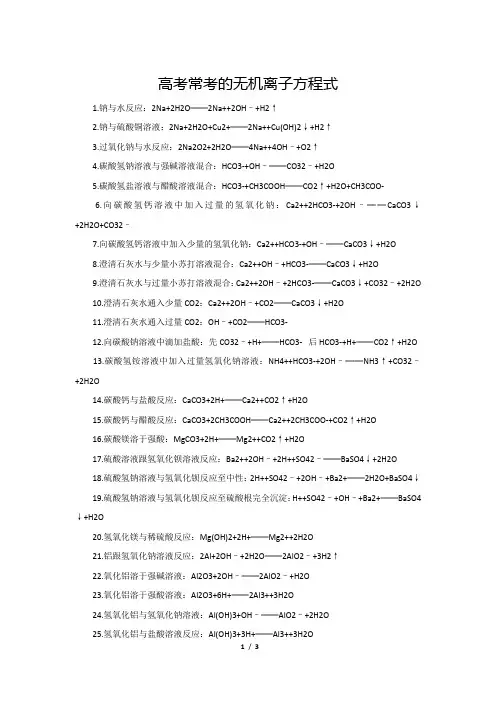 高考常考的无机离子方程式