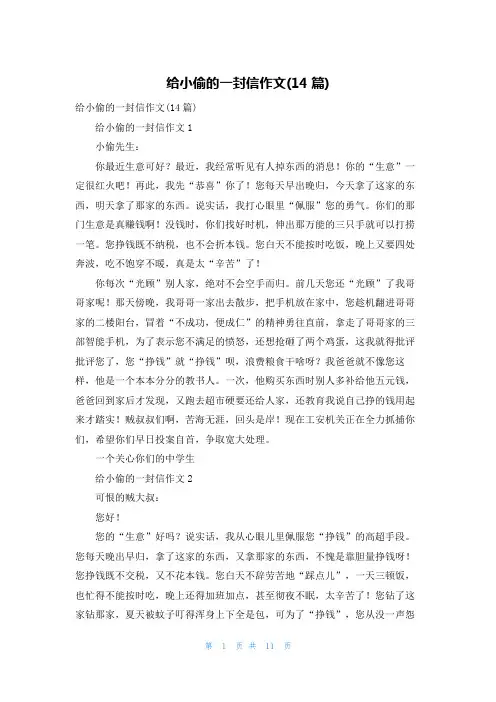 给小偷的一封信作文(14篇)
