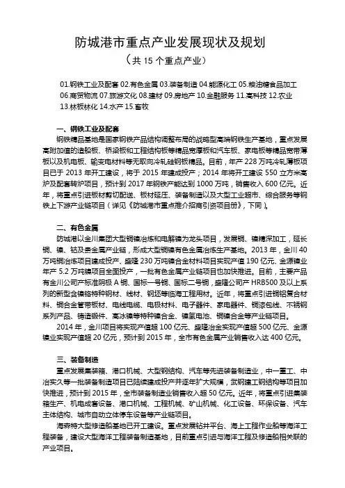 防城港市重点产业发展现状及规划
