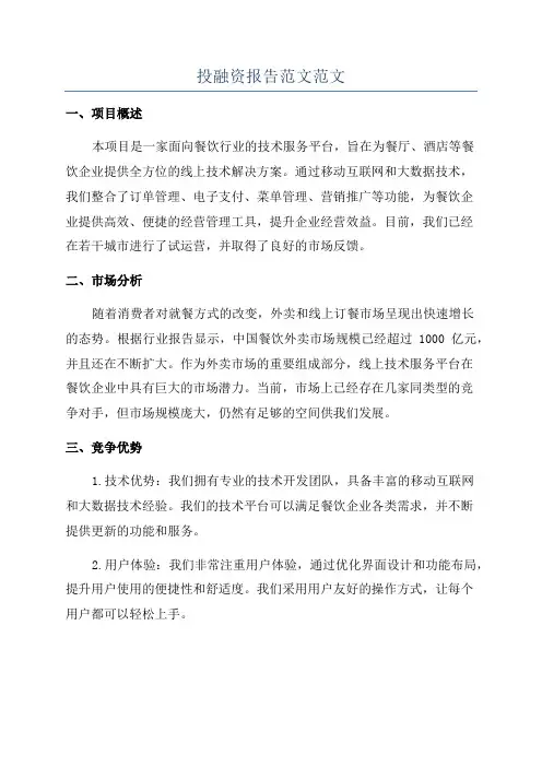 投融资报告范文范文
