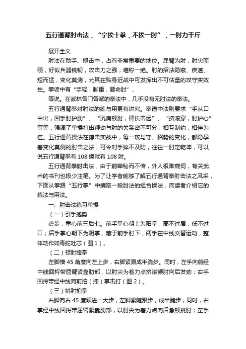 五行通背肘击法，“宁挨十拳，不挨一肘”，一肘力千斤