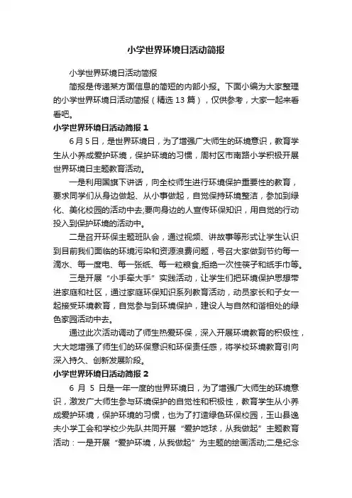 小学世界环境日活动简报（精选13篇）