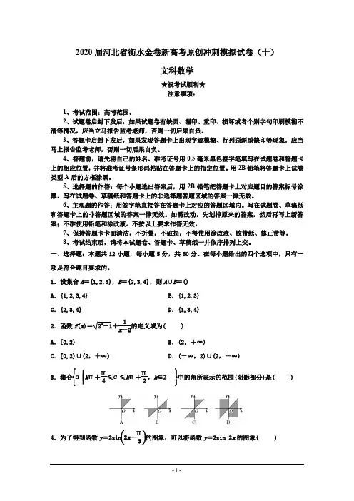 2020届河北省衡水金卷新高考原创冲刺模拟试卷(十)文科数学