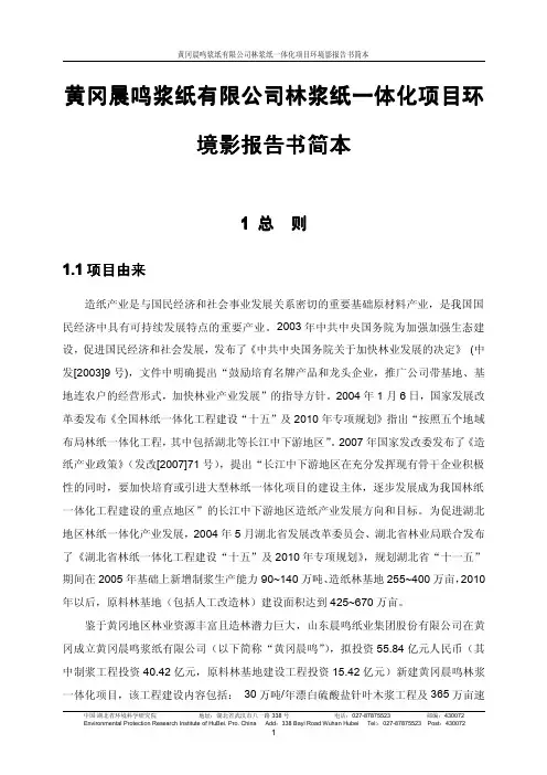 黄冈晨鸣浆纸有限公司林浆纸一体化项目环境影报告书简...