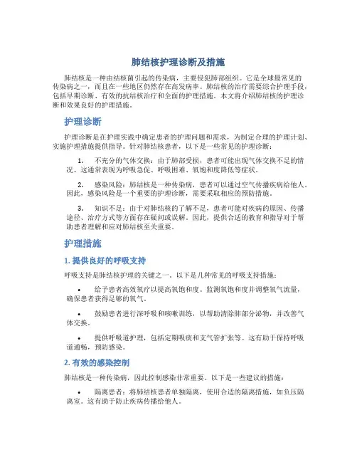 肺结核护理诊断及措施