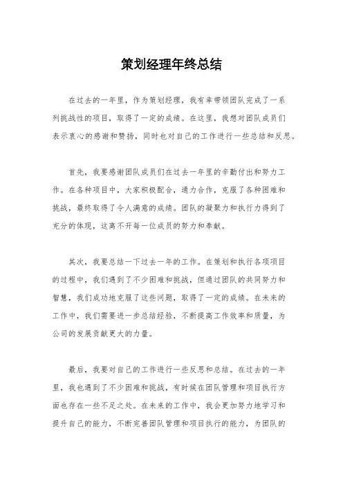 策划经理年终总结
