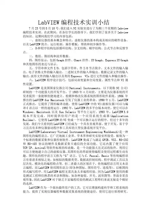 LabVIEW编程技术实训小结