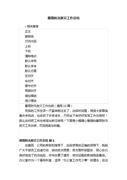 暴雨防汛救灾工作总结