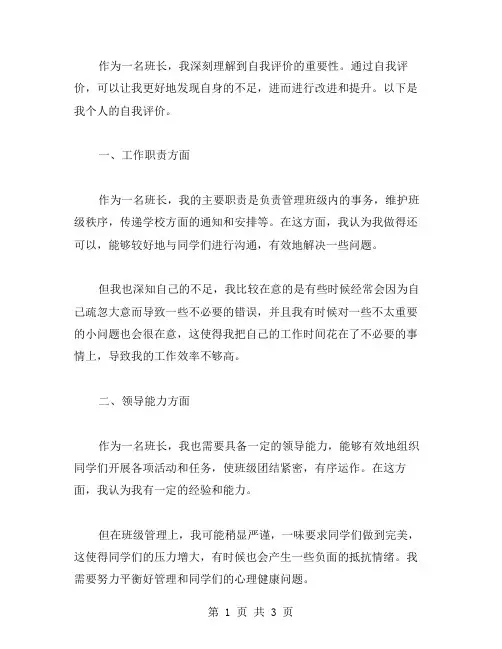 带班班长自我评价范文
