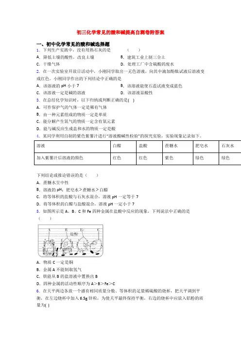 初三化学常见的酸和碱提高自测卷附答案