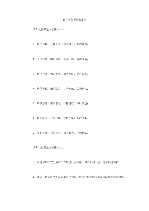 专题范文精品：青年文明号创建承诺