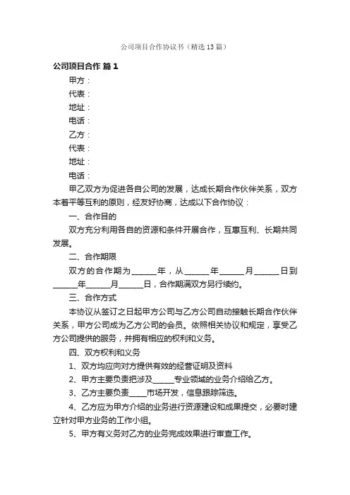 公司项目合作协议书（精选13篇）
