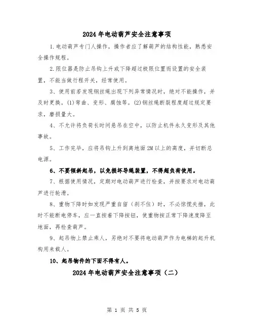 2024年电动葫芦安全注意事项(三篇)