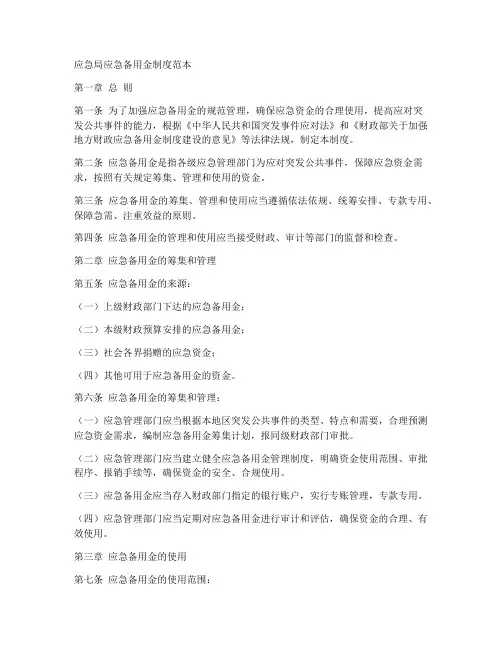 应急局应急备用金制度范本
