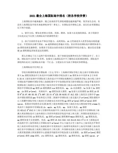 2021最全上海国际高中排名(附各学校学费)